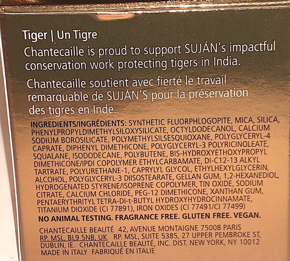 CHANTECAILLE INDIA'S VANISHING SPECIES EYE SHADES TIGER INGREDIENTS